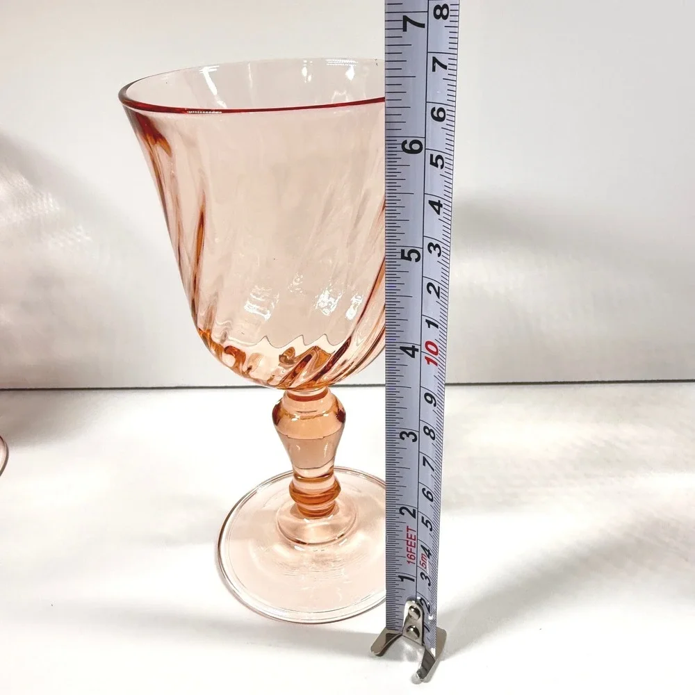 3 Luminarc Arcoroc France Rosaline Pink Swirl Water Wine Goblets Vintage 6.25in